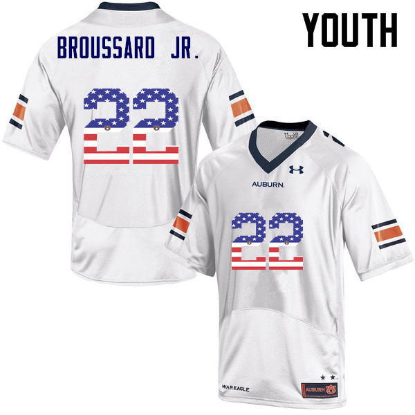 Youth #22 John Broussard Jr. Auburn Tigers USA Flag Fashion College Football Jerseys-White - Click Image to Close